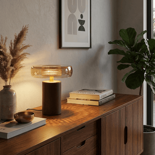Cognac Disc Table Lamp-Neutral Decor