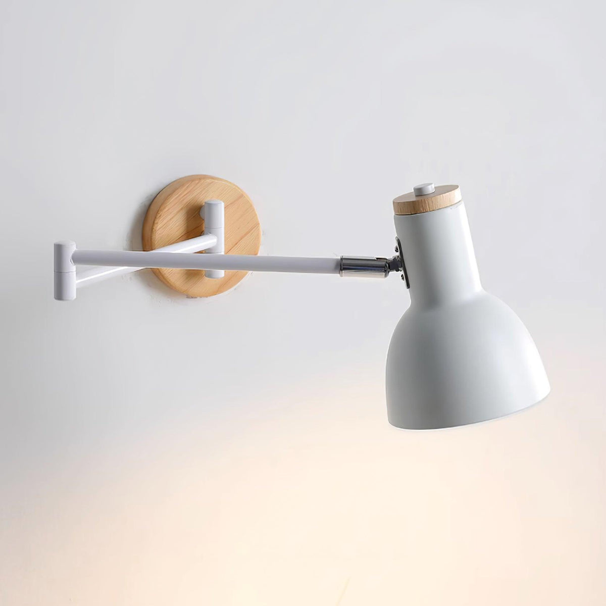 Wall Lamp Adjustable Arm Cone Shade Wood Base Modern Study-Neutral Decor