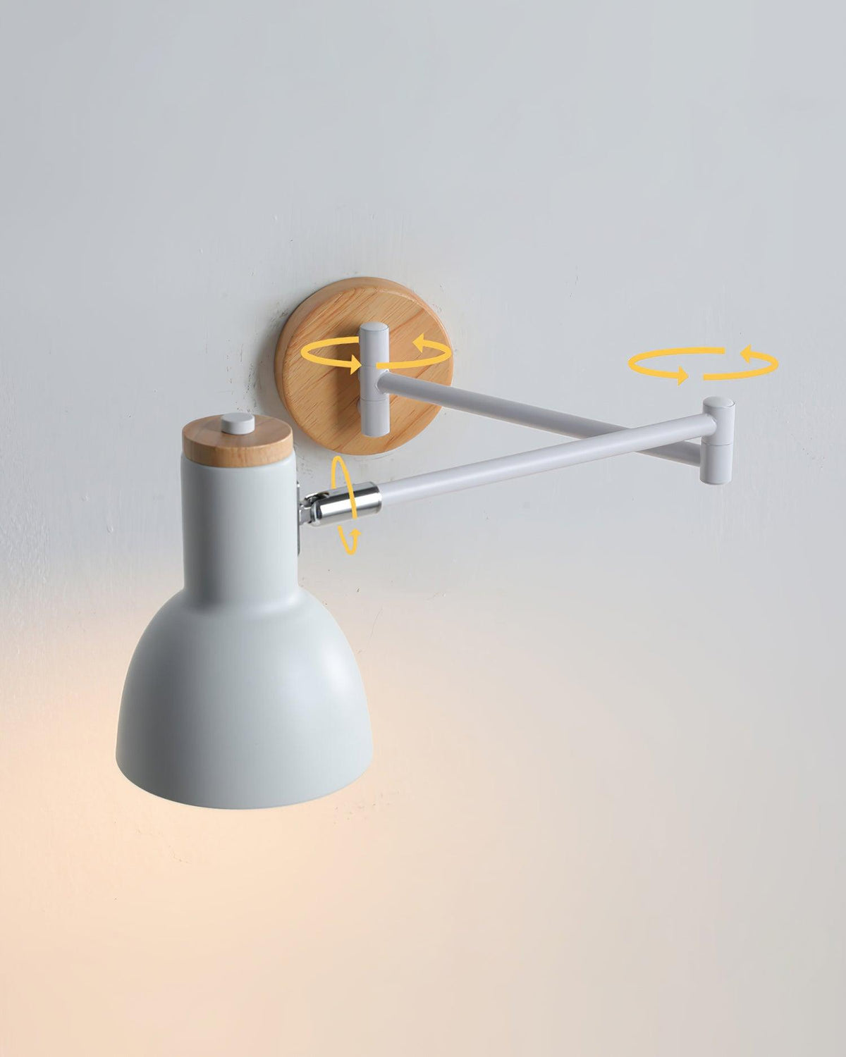 Wall Lamp Adjustable Arm Cone Shade Wood Base Modern Study-Neutral Decor