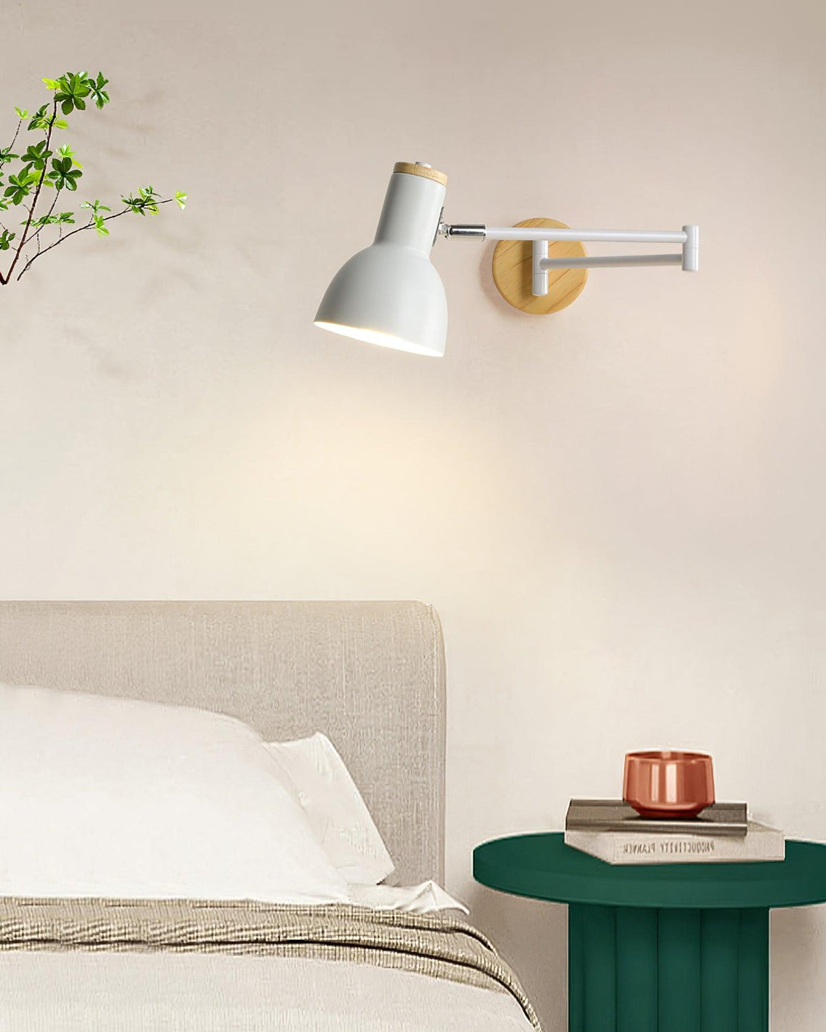 Wall Lamp Adjustable Arm Cone Shade Wood Base Modern Study-Neutral Decor