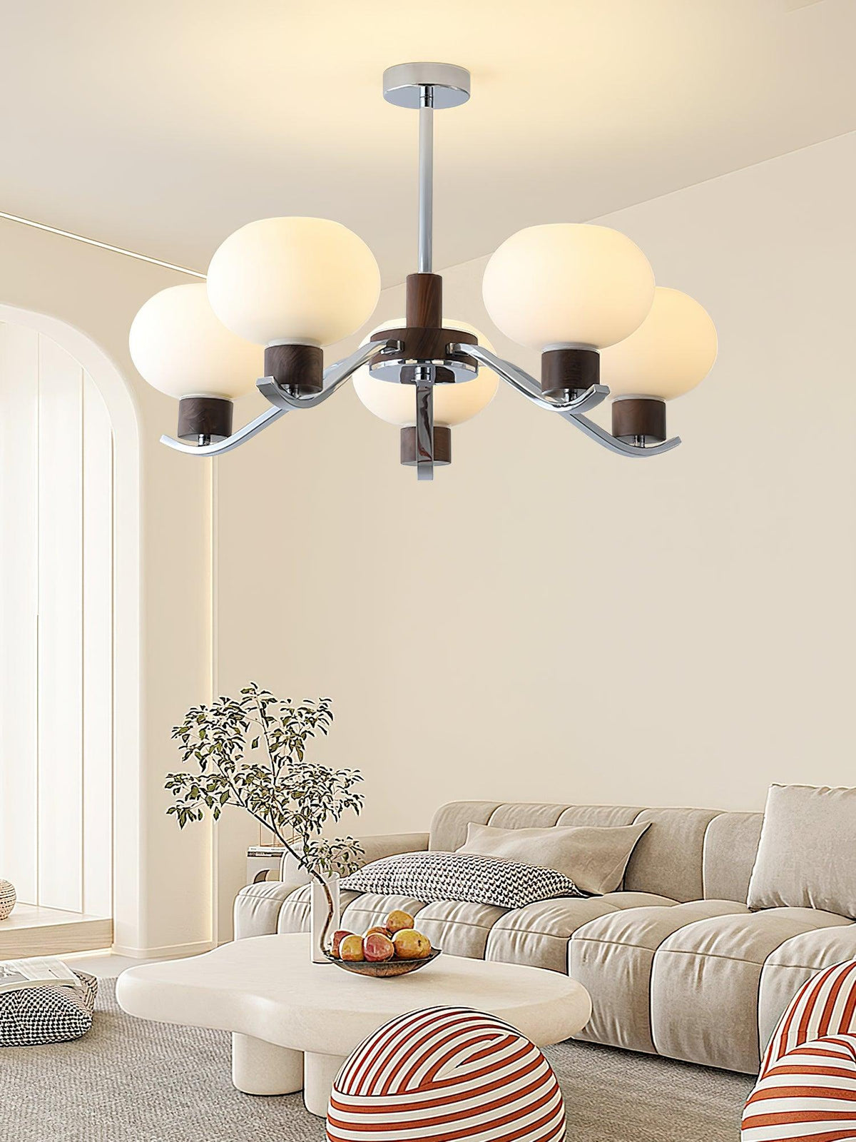 Rosara Lustre Élégant en Chrome et Noyer