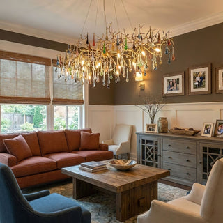 Colorful Raindrop Brass Branch Chandelier-Neutral Decor