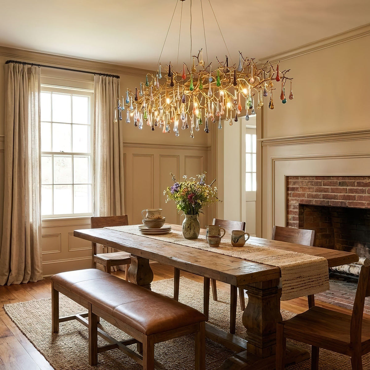 Colorful Raindrop Brass Branch Chandelier-Neutral Decor