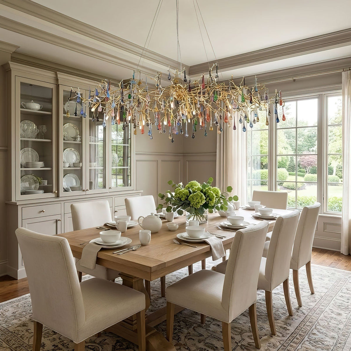 Colorful Raindrop Brass Branch Chandelier-Neutral Decor