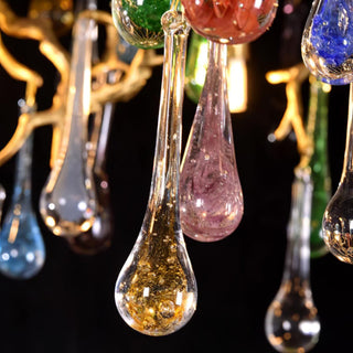 Sytheir Lustre en cristal et laiton à branches de gouttes de pluie colorées