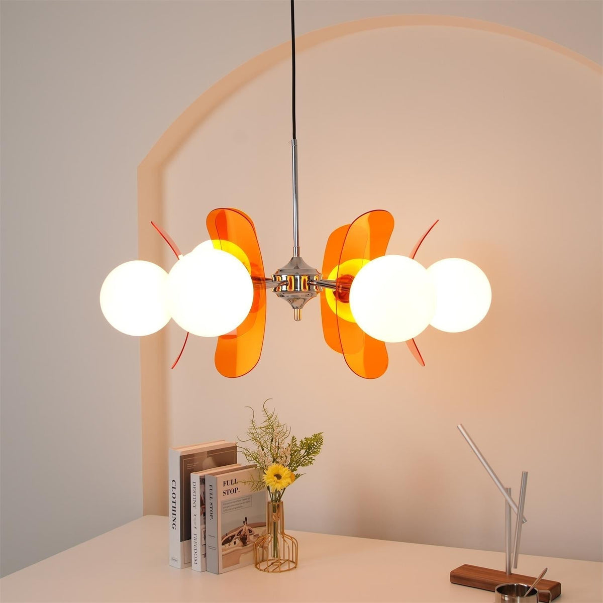 Surivar Lustre Sputnik Créatif En Verre Orange Et Acrylique-Cielum