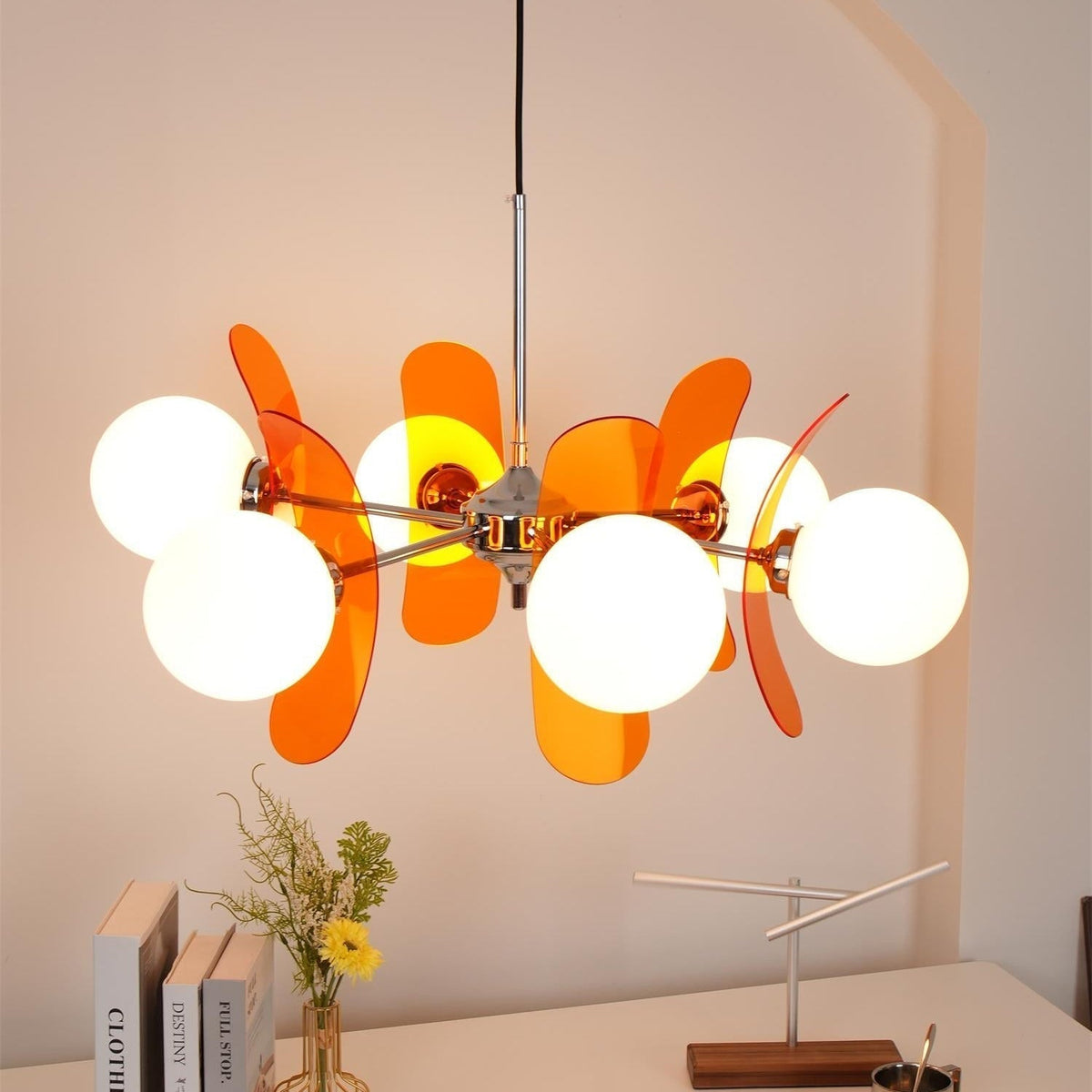 Surivar Lustre Sputnik Créatif En Verre Orange Et Acrylique-Cielum