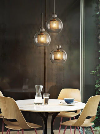 Lustra Lustre Suspendu En Verre Maillage Doré Pour Salle À Manger