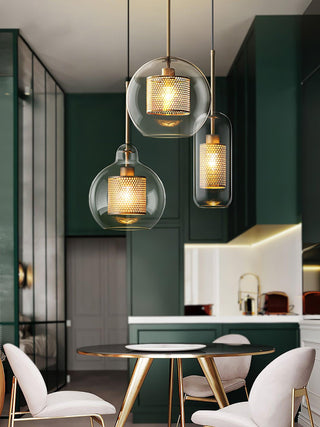 Lustra Lustre Suspendu En Verre Maillage Doré Pour Salle À Manger