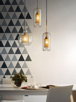 Lustra Lustre Suspendu En Verre Maillage Doré Pour Salle À Manger