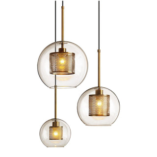 Lustra Lustre Suspendu En Verre Maillage Doré Pour Salle À Manger