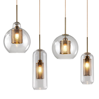 Lustra Lustre Suspendu En Verre Maillage Doré Pour Salle À Manger