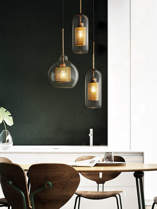 Lustra Lustre Suspendu En Verre Maillage Doré Pour Salle À Manger