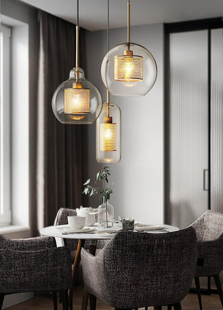 Lustra Lustre Suspendu En Verre Maillage Doré Pour Salle À Manger