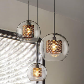 Lustra Lustre Suspendu En Verre Maillage Doré Pour Salle À Manger