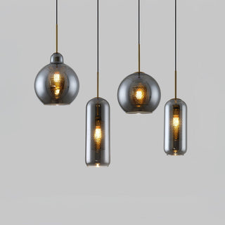 Lustra Lustre Suspendu En Verre Maillage Doré Pour Salle À Manger