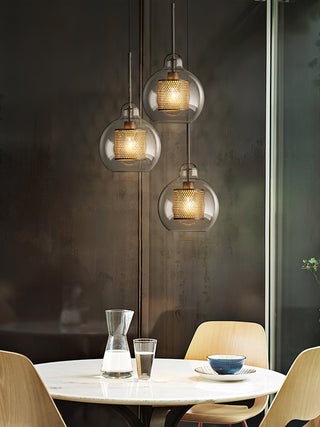 Lustra Lustre Suspendu En Verre Maillage Doré Pour Salle À Manger