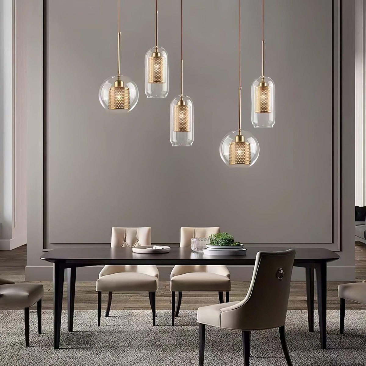 Alvenna Lustre Suspendu En Verre Maillage Doré Pour Salle À Manger