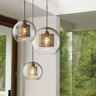 Lustra Lustre Suspendu En Verre Maillage Doré Pour Salle À Manger