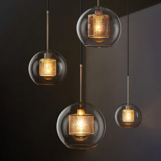 Lustra Lustre Suspendu En Verre Maillage Doré Pour Salle À Manger