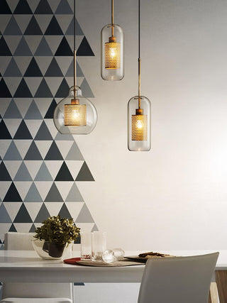 Lustra Lustre Suspendu En Verre Maillage Doré Pour Salle À Manger