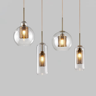 Lustra Lustre Suspendu En Verre Maillage Doré Pour Salle À Manger