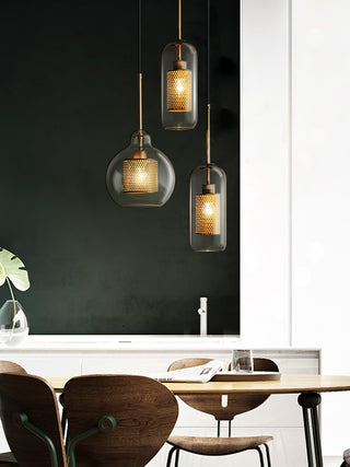 Lustra Lustre Suspendu En Verre Maillage Doré Pour Salle À Manger