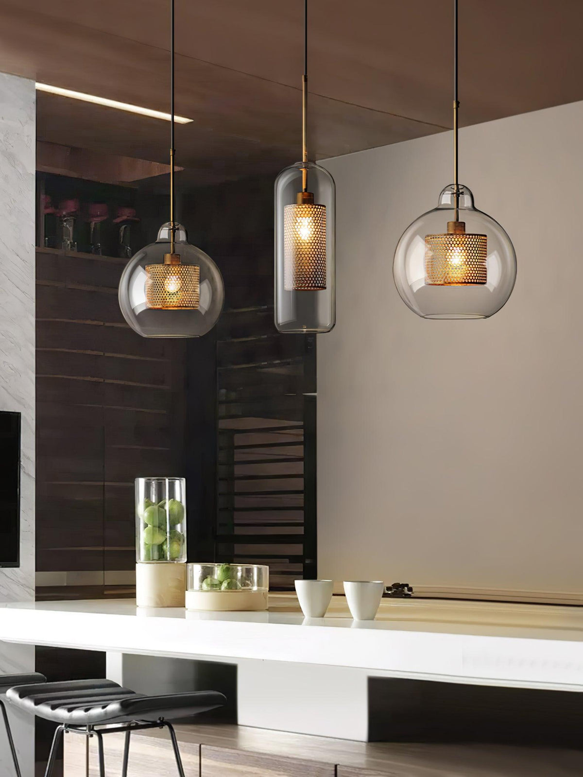 Alvenna Lustre Suspendu En Verre Maillage Doré Pour Salle À Manger