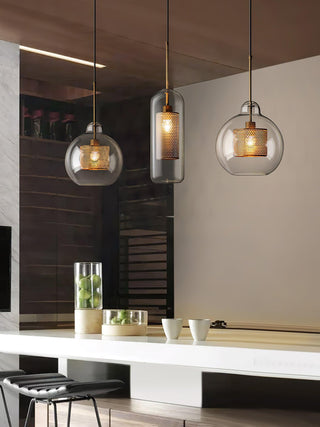 Lustra Lustre Suspendu En Verre Maillage Doré Pour Salle À Manger