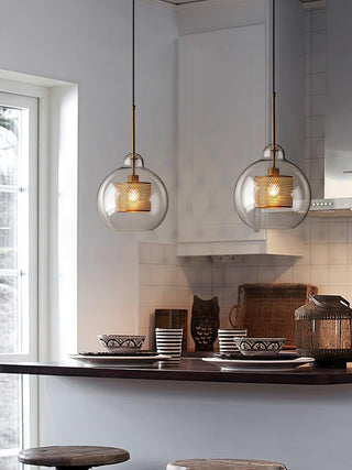 Lustra Lustre Suspendu En Verre Maillage Doré Pour Salle À Manger