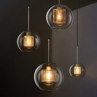 Lustra Lustre Suspendu En Verre Maillage Doré Pour Salle À Manger