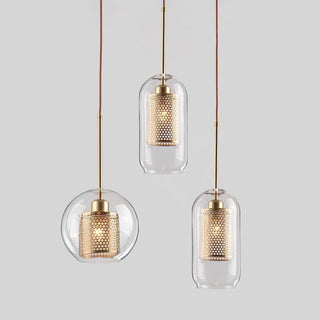 Lustra Lustre Suspendu En Verre Maillage Doré Pour Salle À Manger