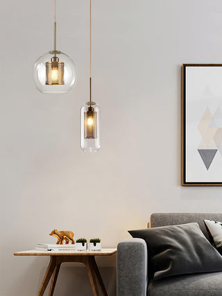 Lustra Lustre Suspendu En Verre Maillage Doré Pour Salle À Manger