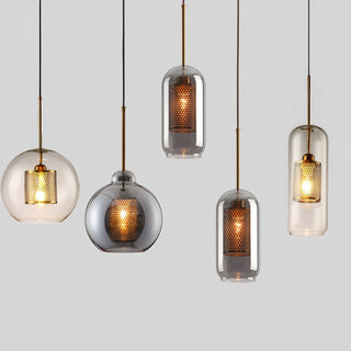 Lustra Lustre Suspendu En Verre Maillage Doré Pour Salle À Manger