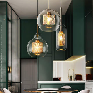 Lustra Lustre Suspendu En Verre Maillage Doré Pour Salle À Manger