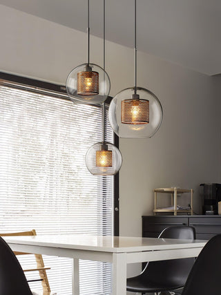 Lustra Lustre Suspendu En Verre Maillage Doré Pour Salle À Manger