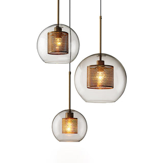 Lustra Lustre Suspendu En Verre Maillage Doré Pour Salle À Manger