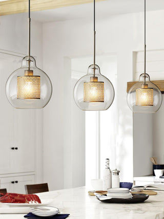 Lustra Lustre Suspendu En Verre Maillage Doré Pour Salle À Manger