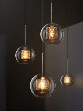 Lustra Lustre Suspendu En Verre Maillage Doré Pour Salle À Manger