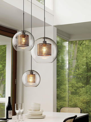 Lustra Lustre Suspendu En Verre Maillage Doré Pour Salle À Manger