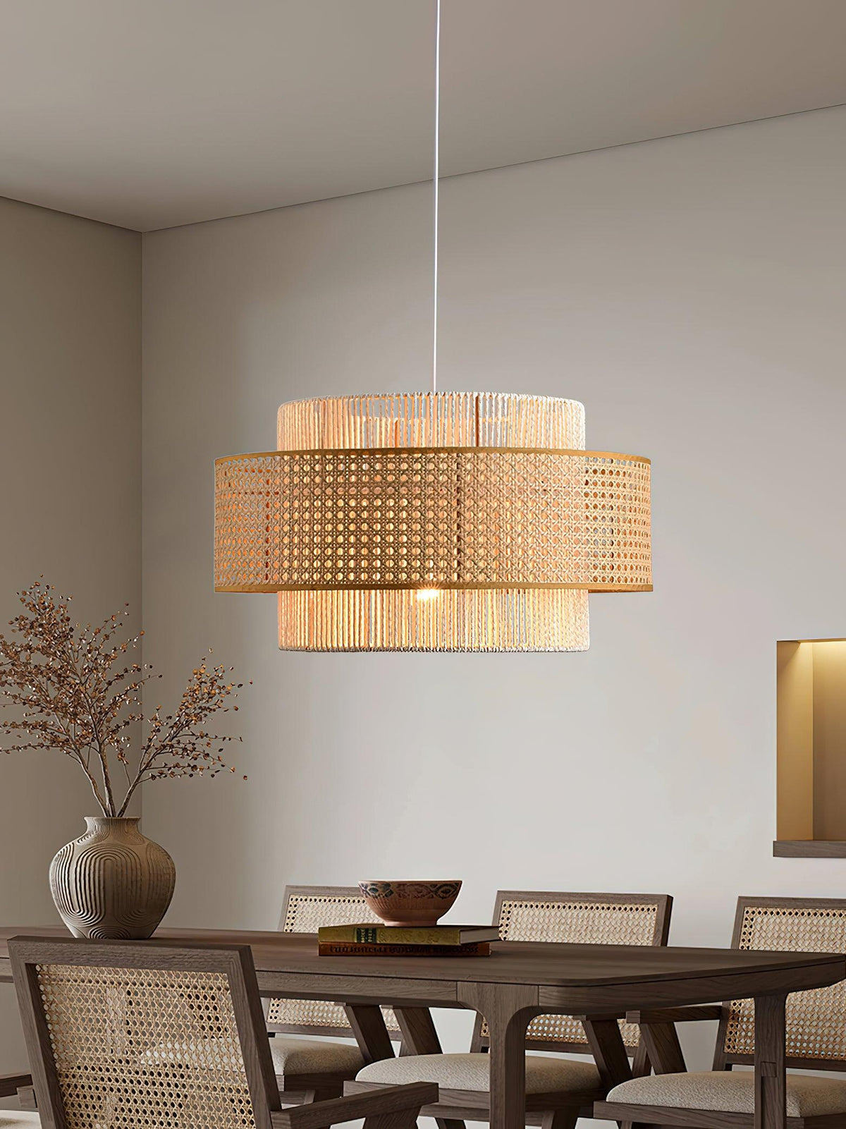 Felella Lampe Suspension en Rotin Concentrique