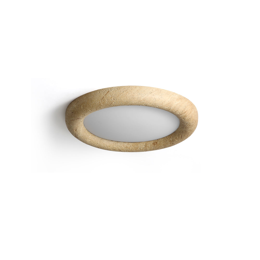 Concise ceiling light in beige stone mixture, shown against a neutral wall.