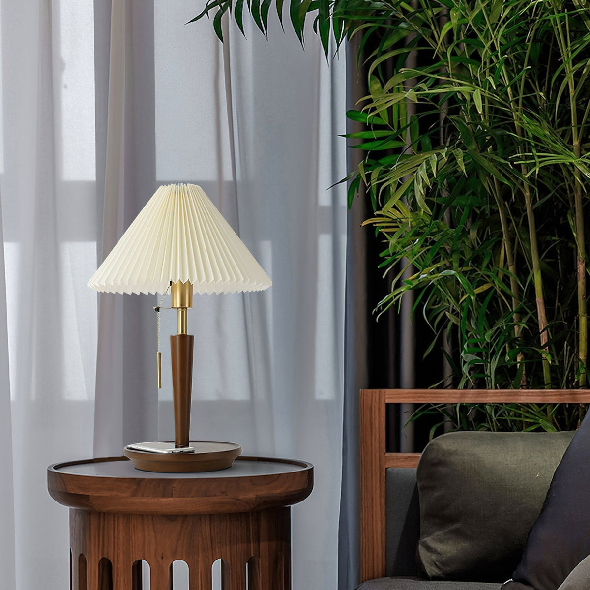 Novace Lampe de Table en Tissu Et Bois