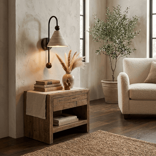 Cone Travertine Arc Sconce-Neutral Decor
