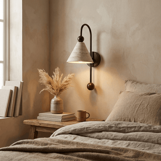 Cone Travertine Arc Sconce-Neutral Decor