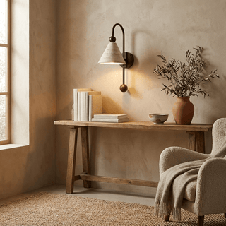 Cone Travertine Arc Sconce-Neutral Decor