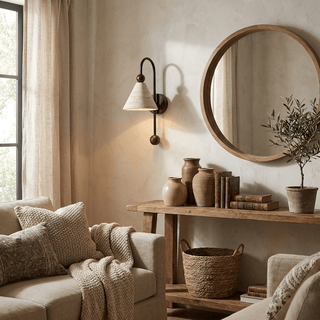 Cone Travertine Arc Sconce-Neutral Decor