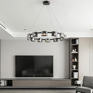 Lustra Lustre Verre Circulaire Bras en Fer