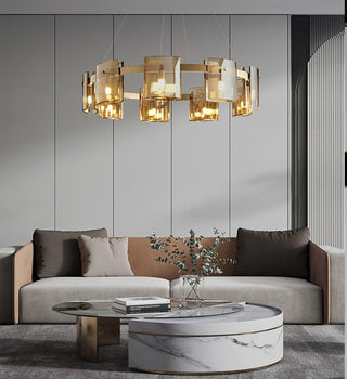 Lustra Lustre Verre Circulaire Bras en Fer