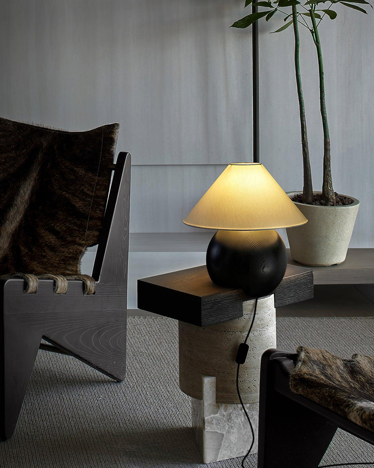 Halise Lampe de Table en Bois Organique